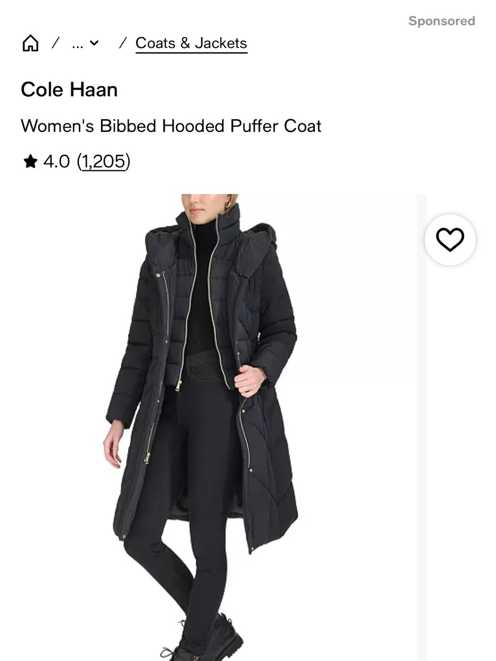 Cole Haan Black Long Puffer Coat with Hood
